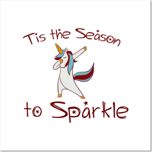 Dabbing Unicorn Christmas Season Sparkle Posters and Art